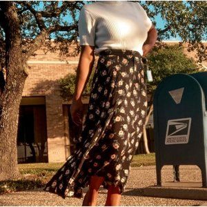 Krush California vintage 90's floral button front skirt black pleated gauze look